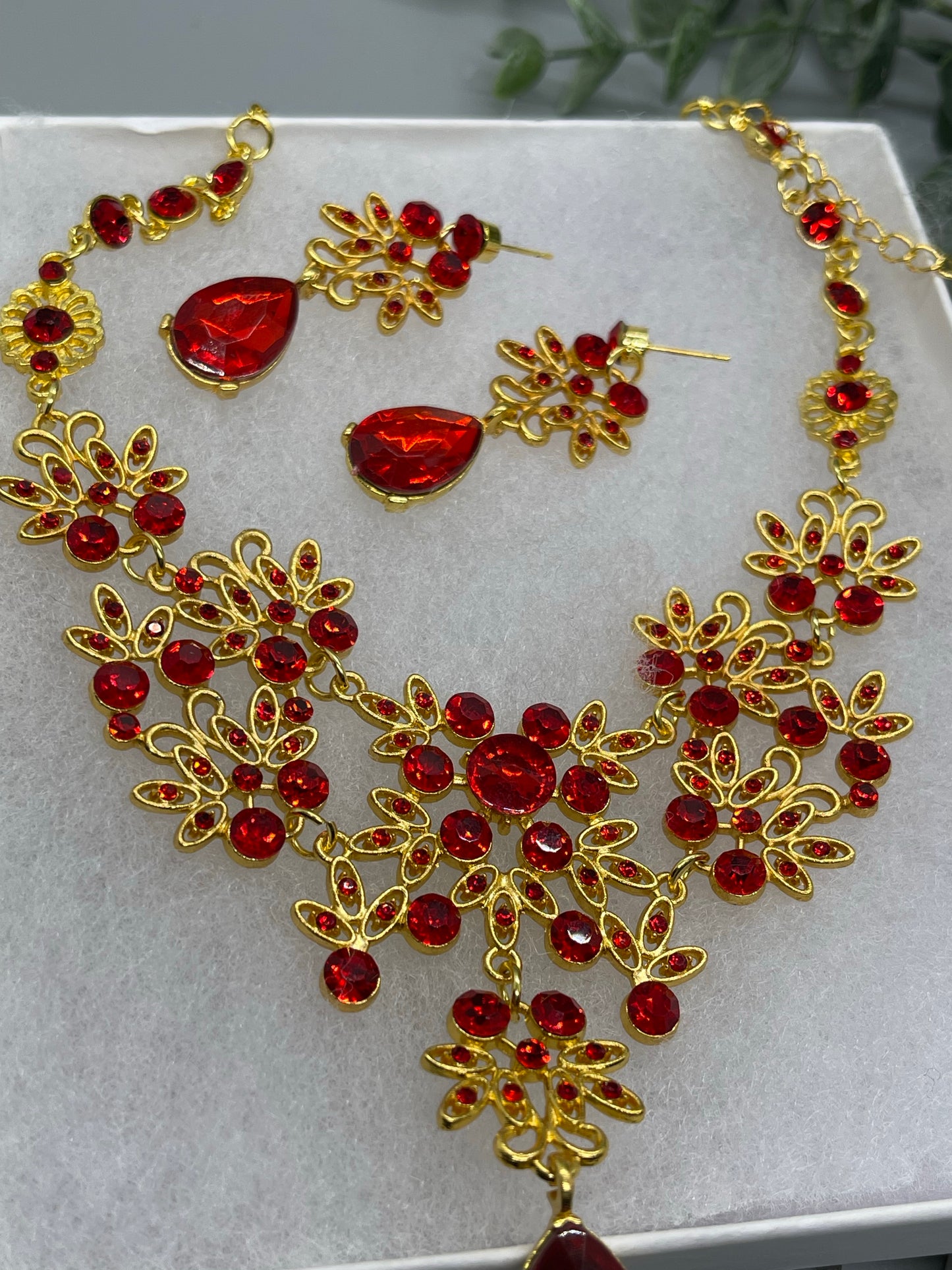 Red Gold rhinestone crystal necklace earrings set Rhinestone Jewelry Sets earring necklace wedding engagement formal party Prom sweet 16 sets