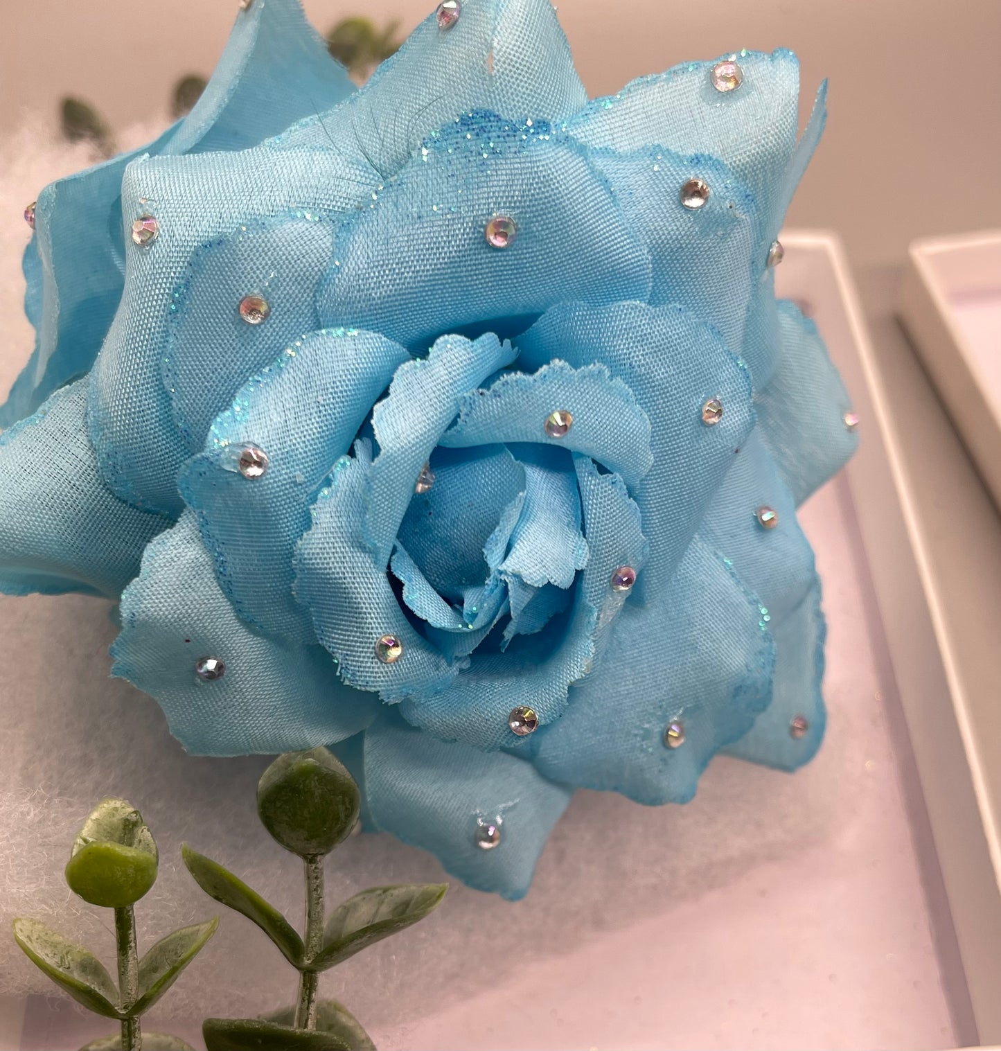 Baby Blue  Rose flower crystal rhinestone embellished Claw Jaw clip approximately Large 5.0”W 4.0”L formal hair accessory wedding bridal