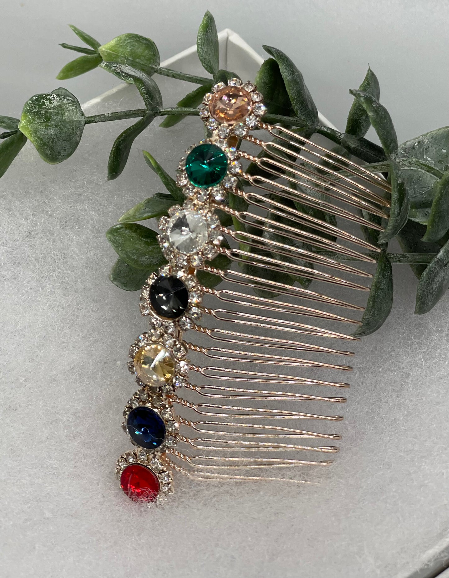 Rainbow crystal Rhinestone Hair 3.5”Comb Rose Gold wedding hair accessory bride princess shower engagement formal accessory