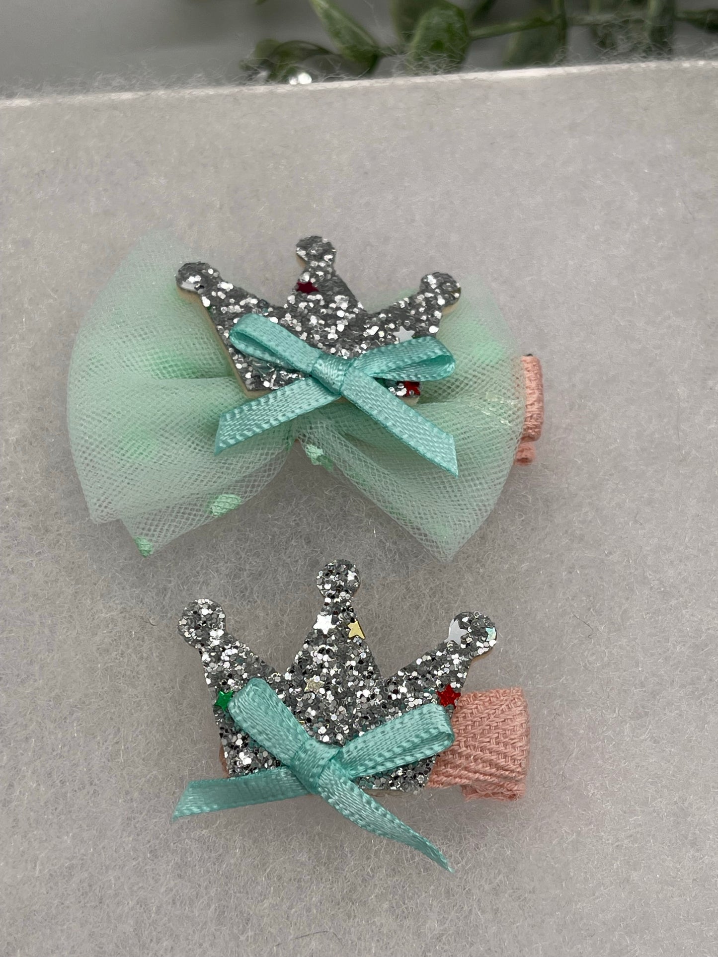 Teal Bow crown Girls hair clips 2 pc set pink 1.0” 1.5” alligator clips girls little girls hair accessory accessories jewelry