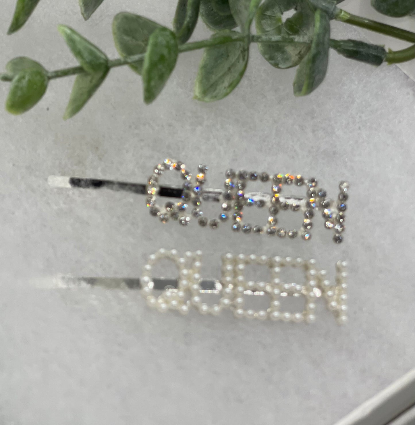 Silver Crystal Pearl Rhinestone 2 pc set hair pins approximately 3.0” QUEEN letter formal princess accessory accessories birthday gift