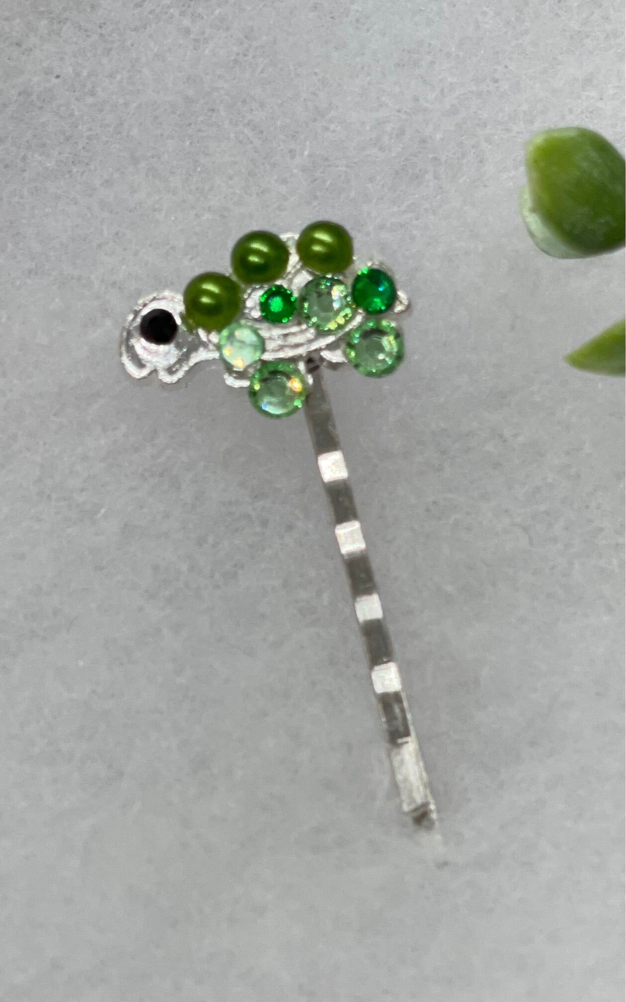 Turtle green Pearl crystal rhinestone silver 2.5” hair pin hair accessories gift birthday